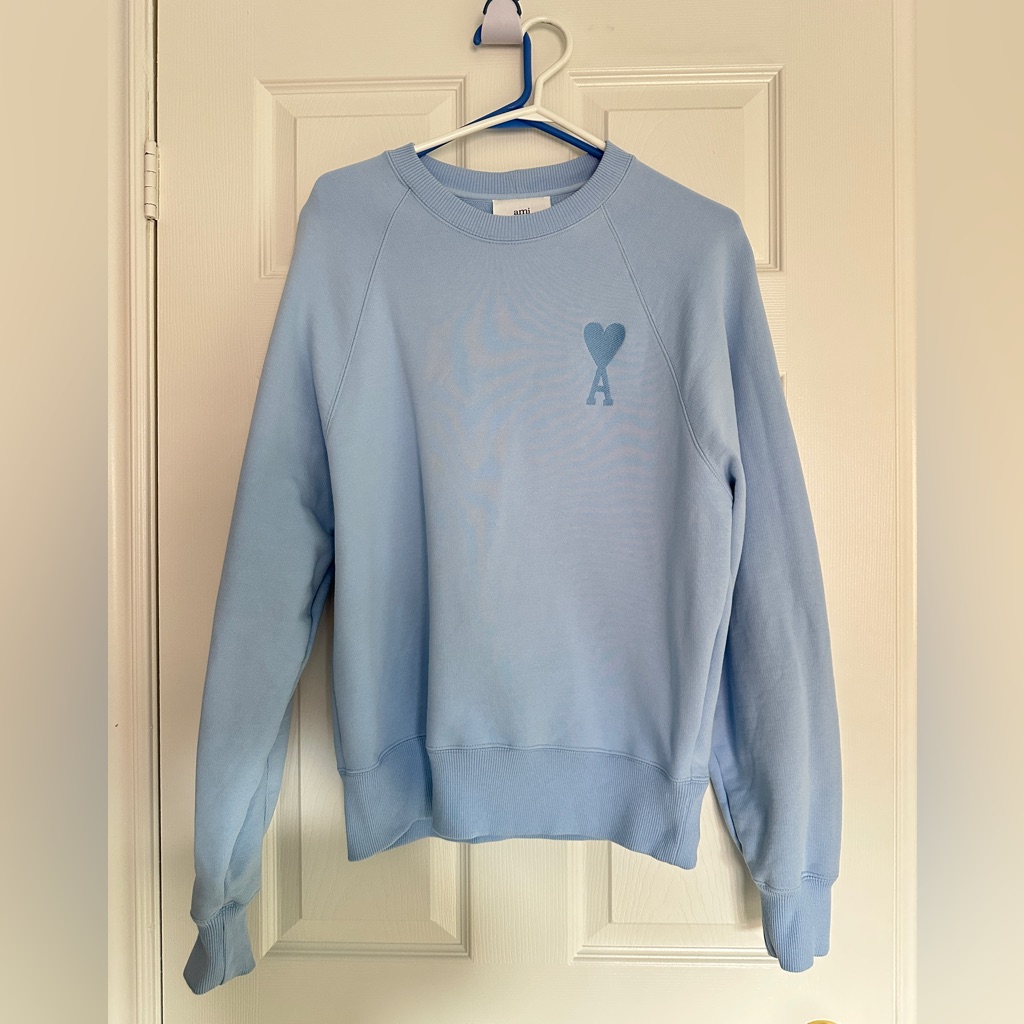 Ami Alexandre Mattiussi Light Blue Crewneck Sweatshirt With Heart A Logo